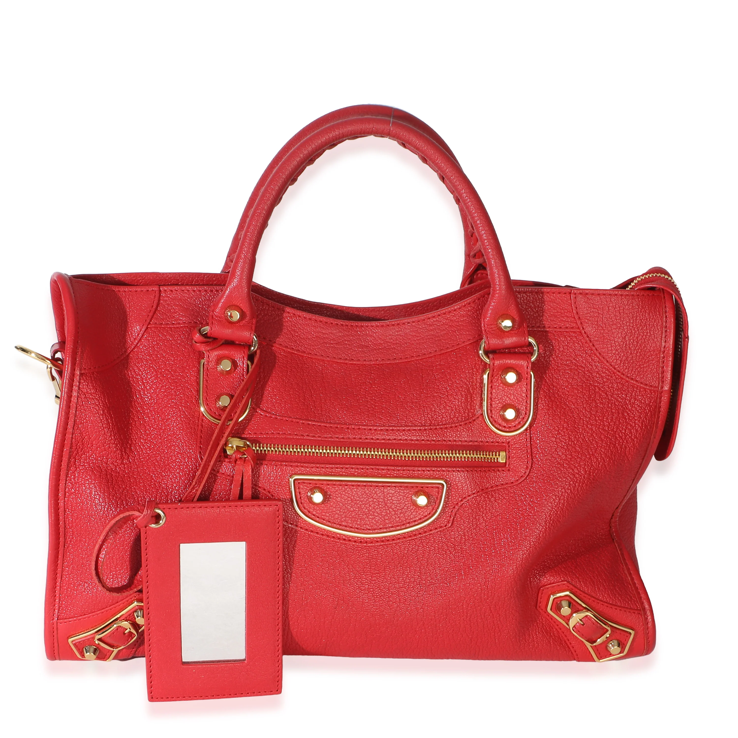 Red Chevre Gold Metallic Edge Small City Bag