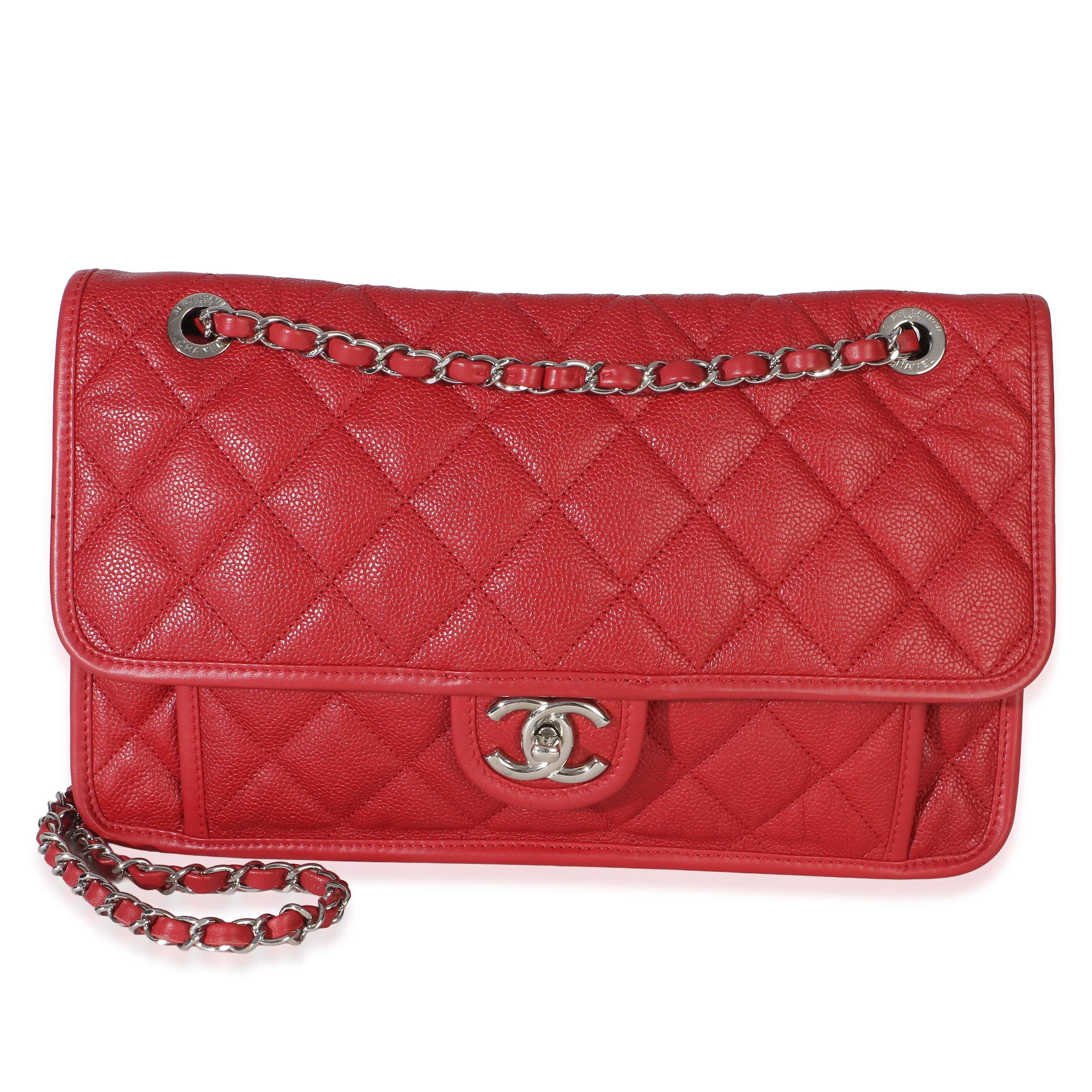 Red Quilted Caviar Medium French Riviera Flap Bag