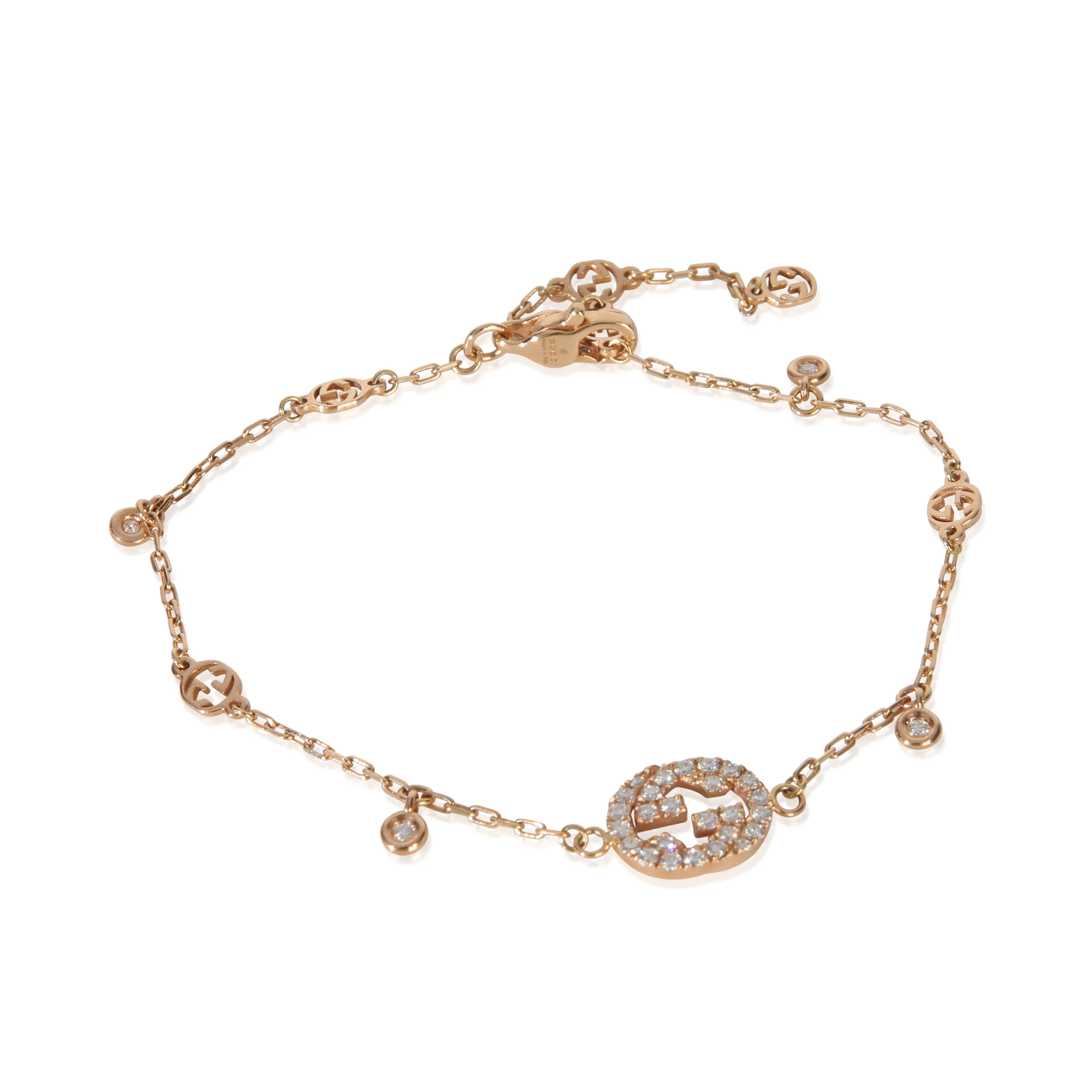 Rose Gold Diamond Interlocking G Bracelet