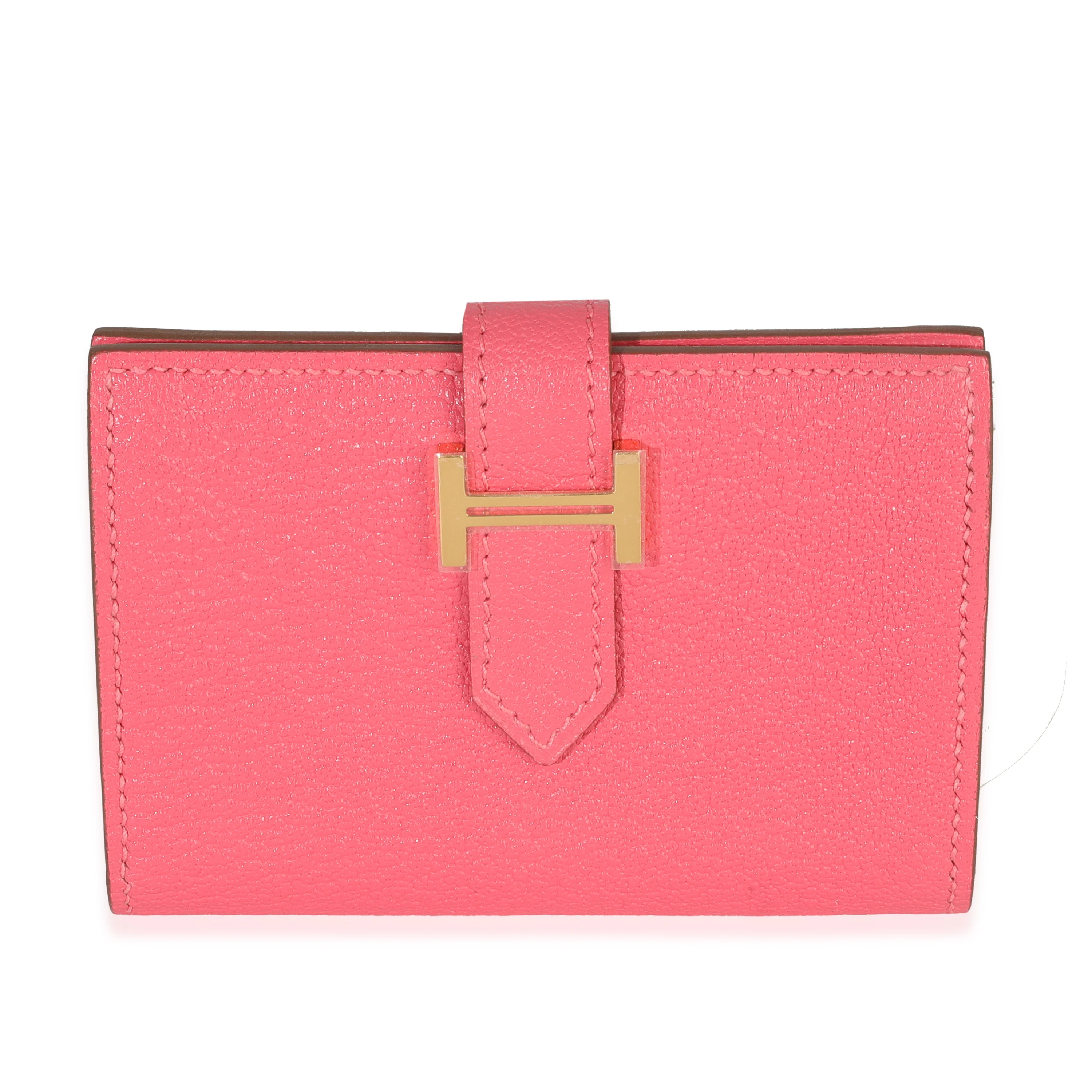 Rose Lipstick Chevre Mysore Bearn Card Holder Wallet GHW