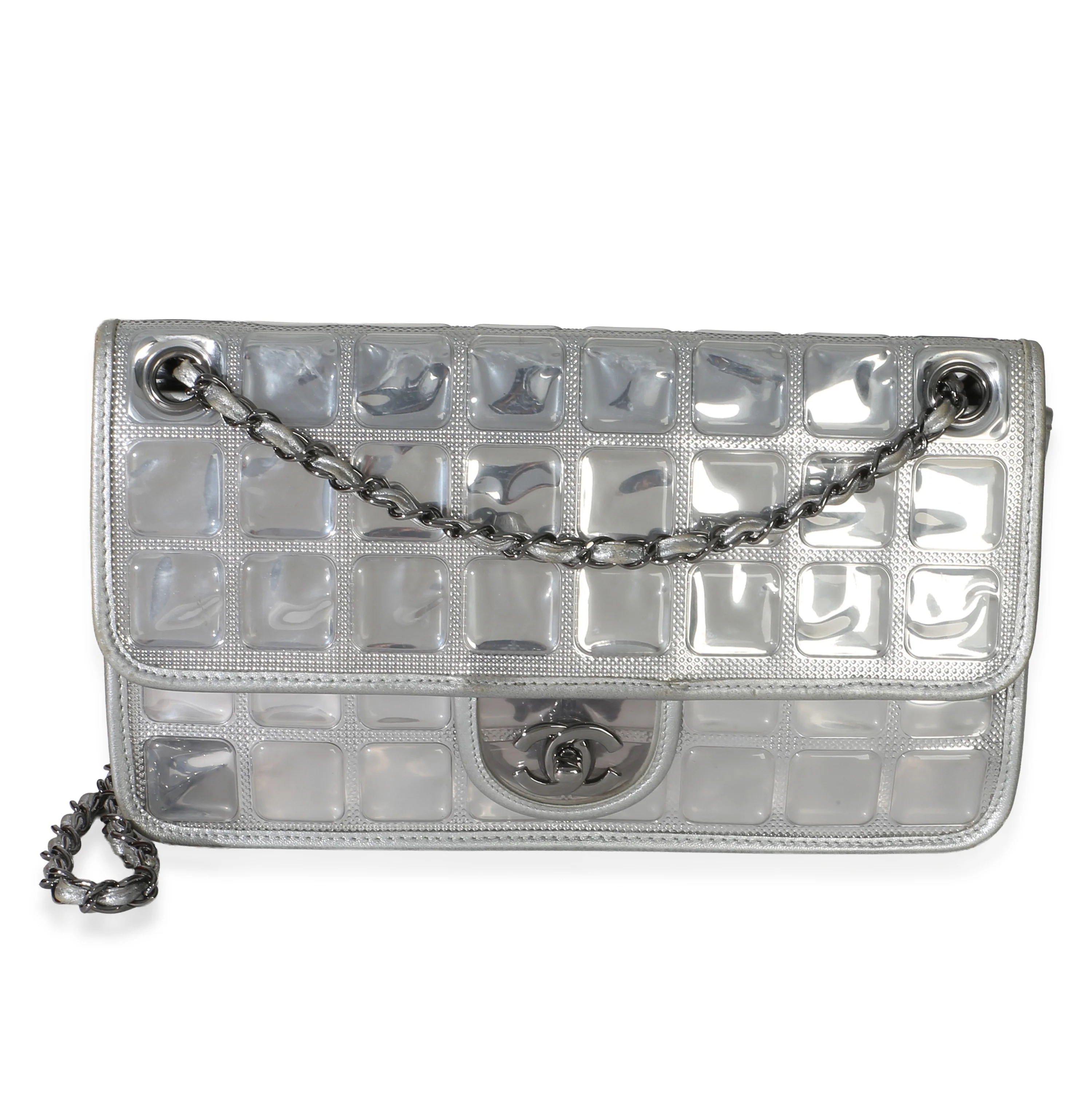 Silver PVC Calfskin Ice Cube Flap Bag