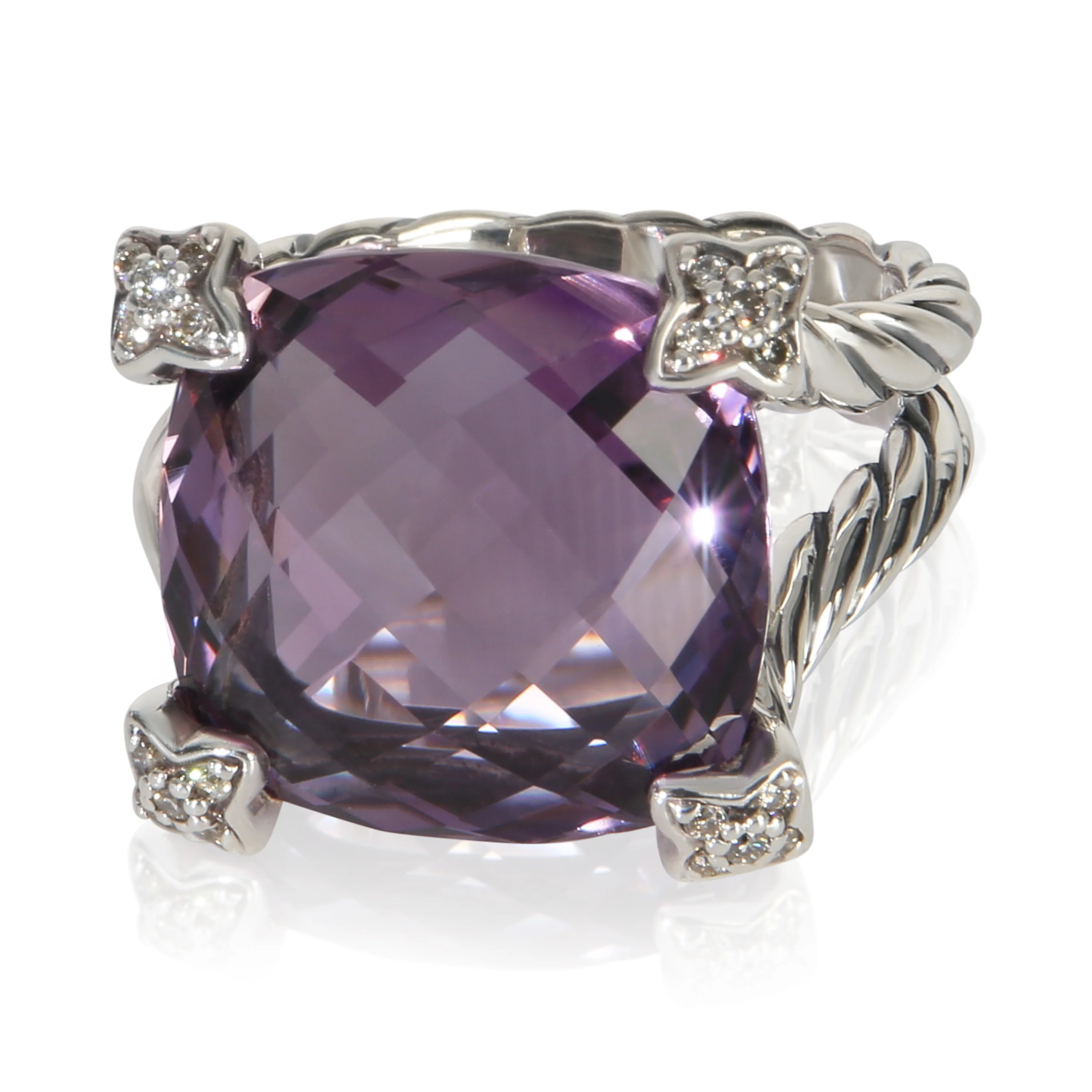 Sterling Silver Amethyst and Diamond On Point Ring