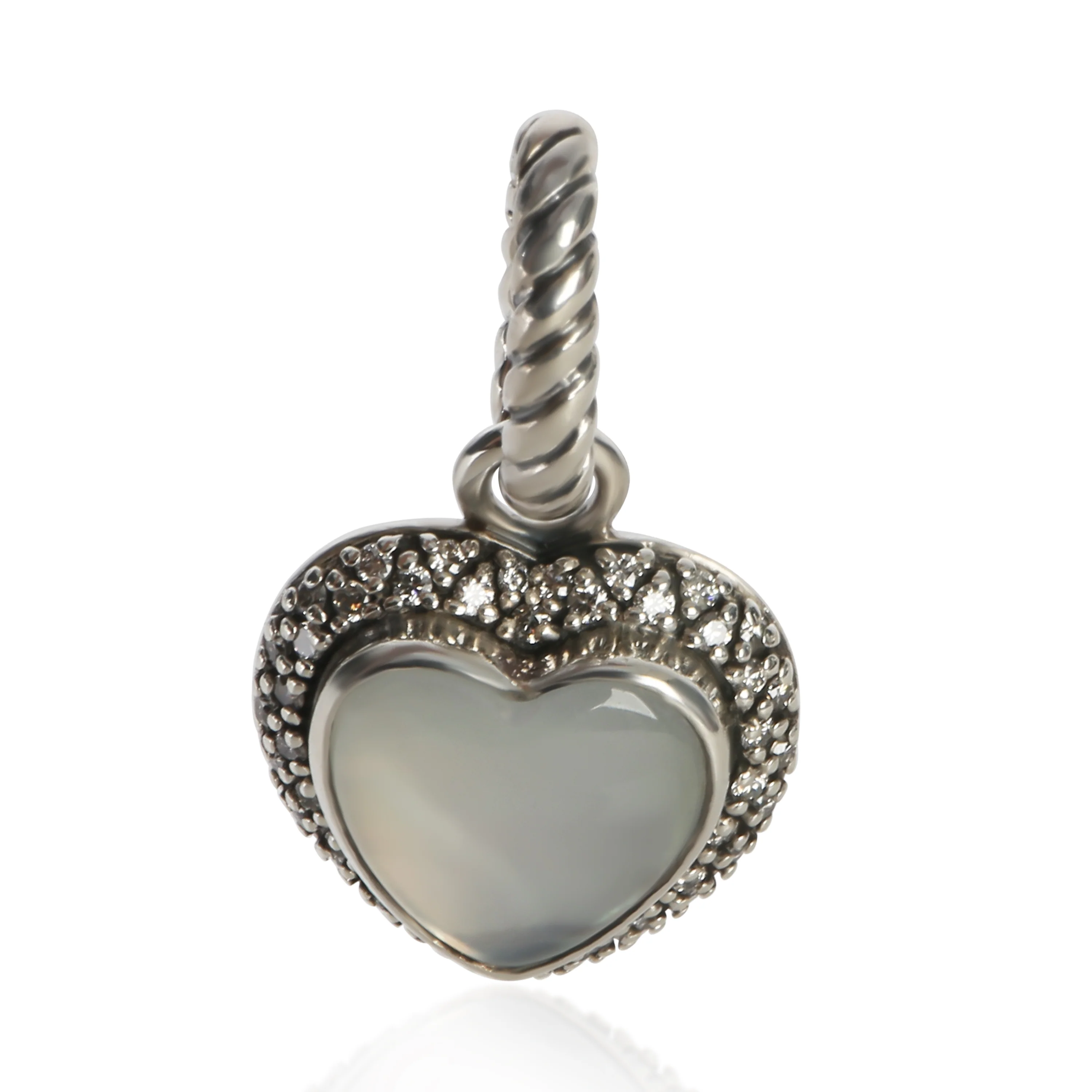 Sterling Silver Diamond Moon Quartz Heart Pendant
