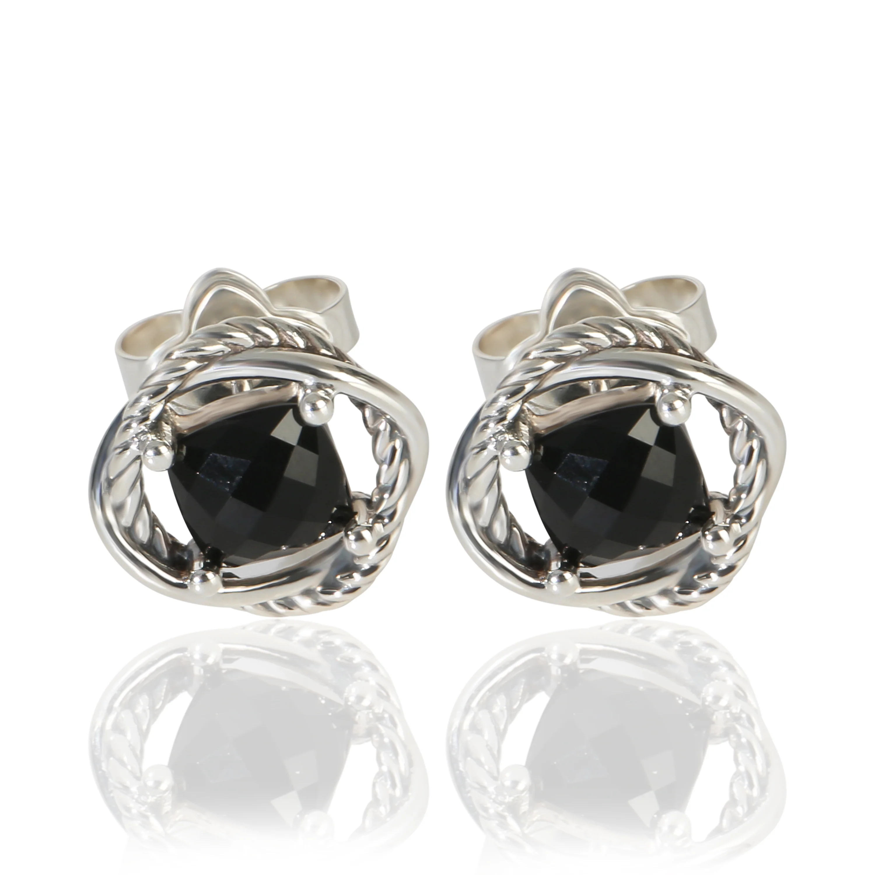 Sterling Silver Onyx Infinity Stud Earrings