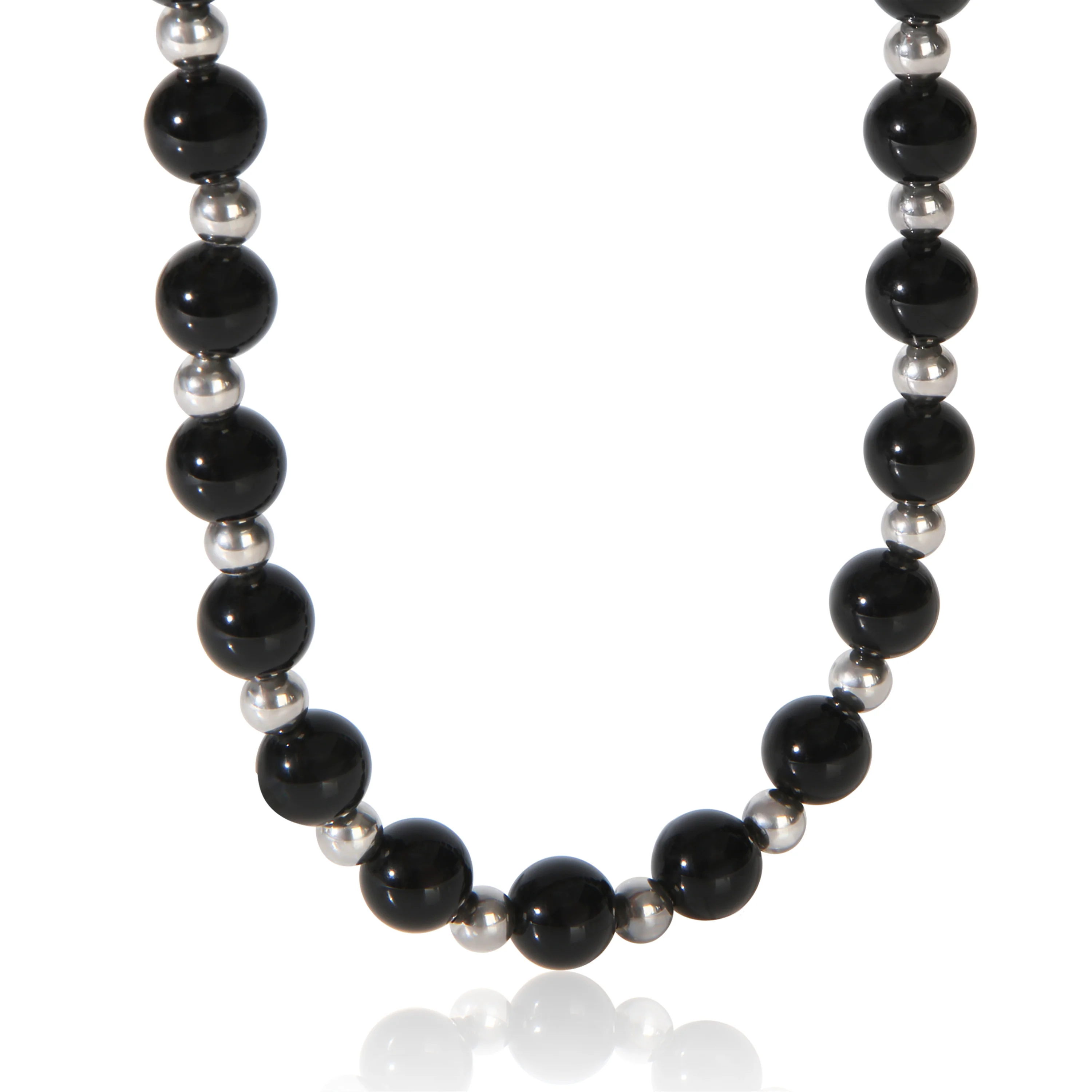 Sterling Silver  Onyx & Silver Bead Necklace