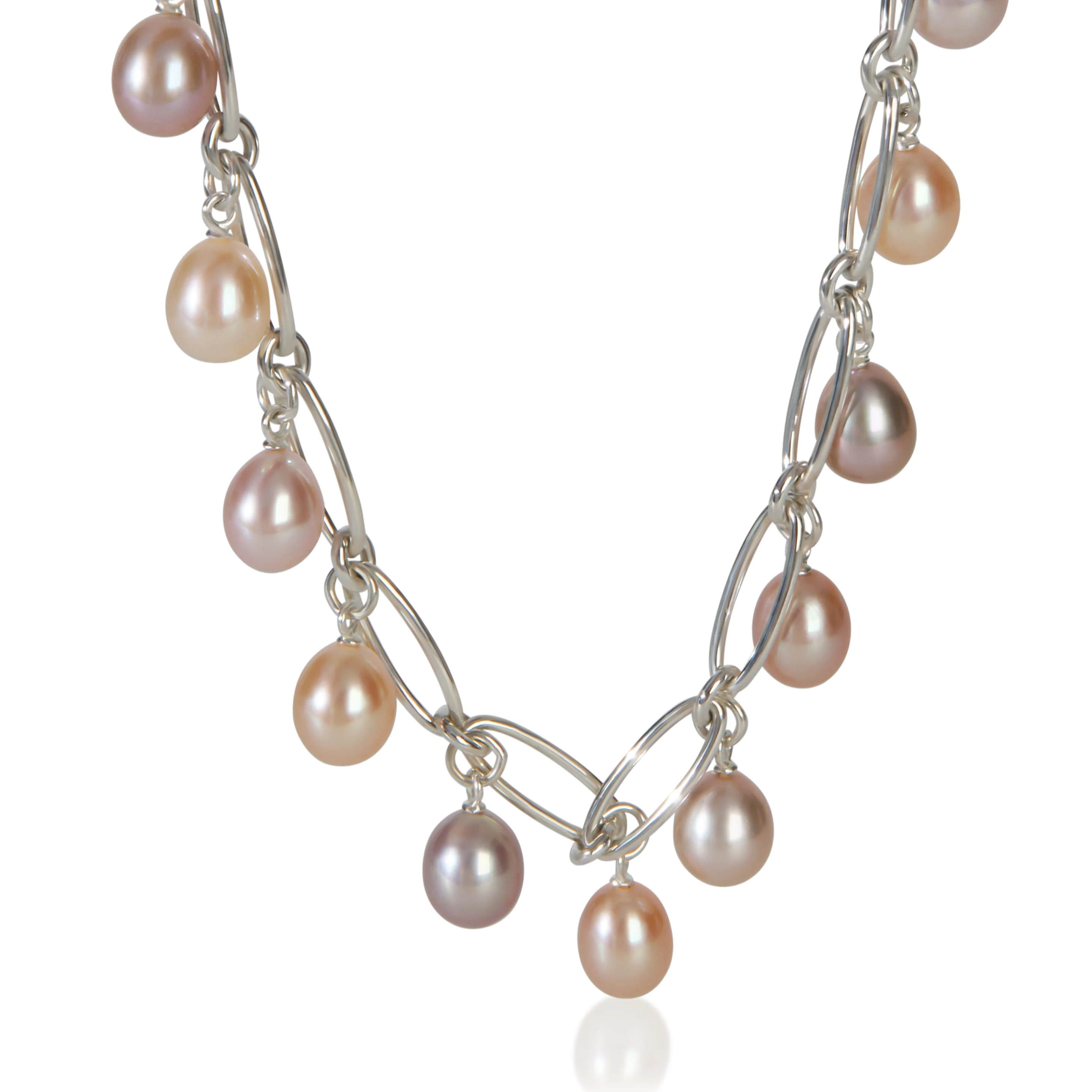 Sterling Silver Pearl Elsa Peretti Oval Link Necklace