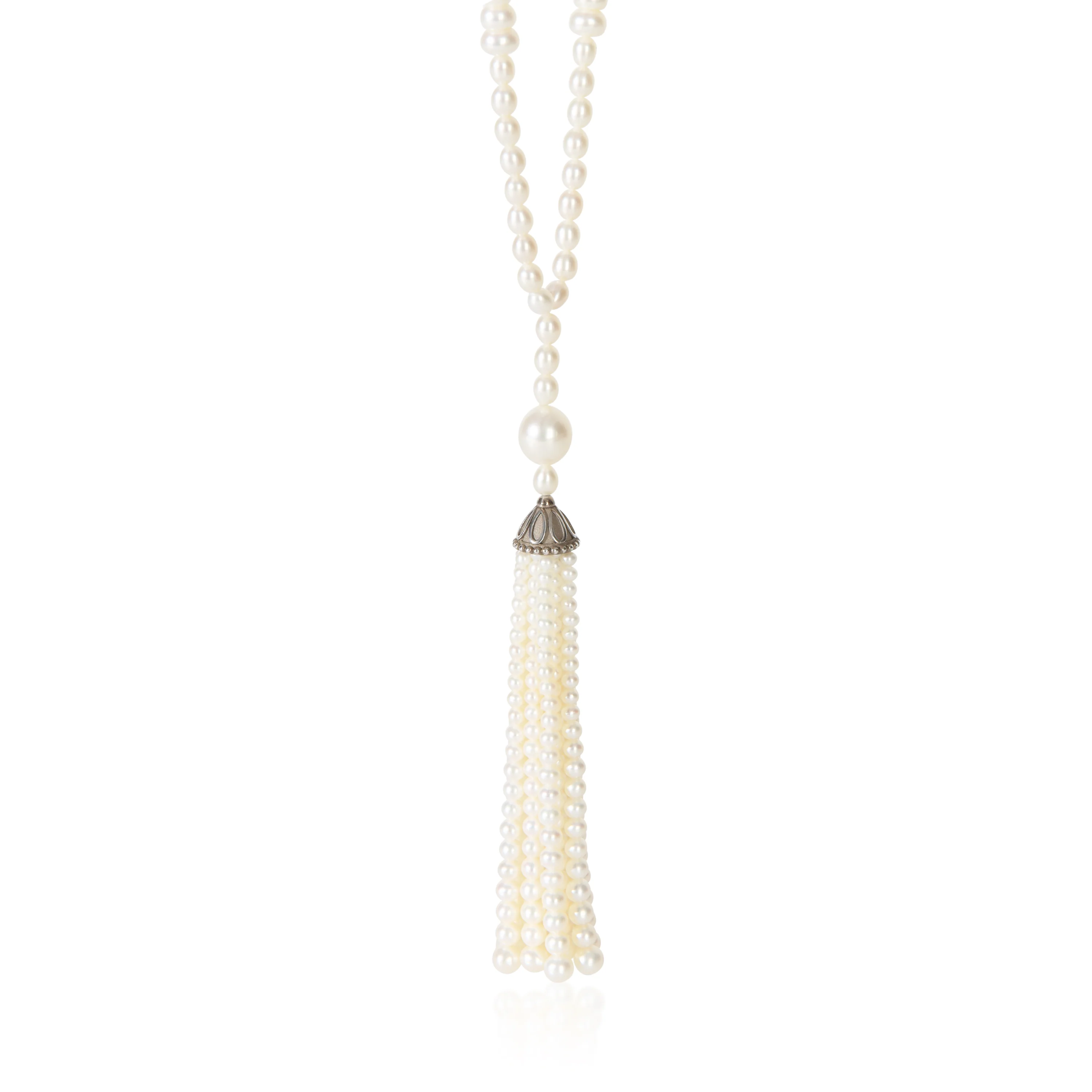 Sterling Silver Pearl Ziegfeld Tassel Necklace