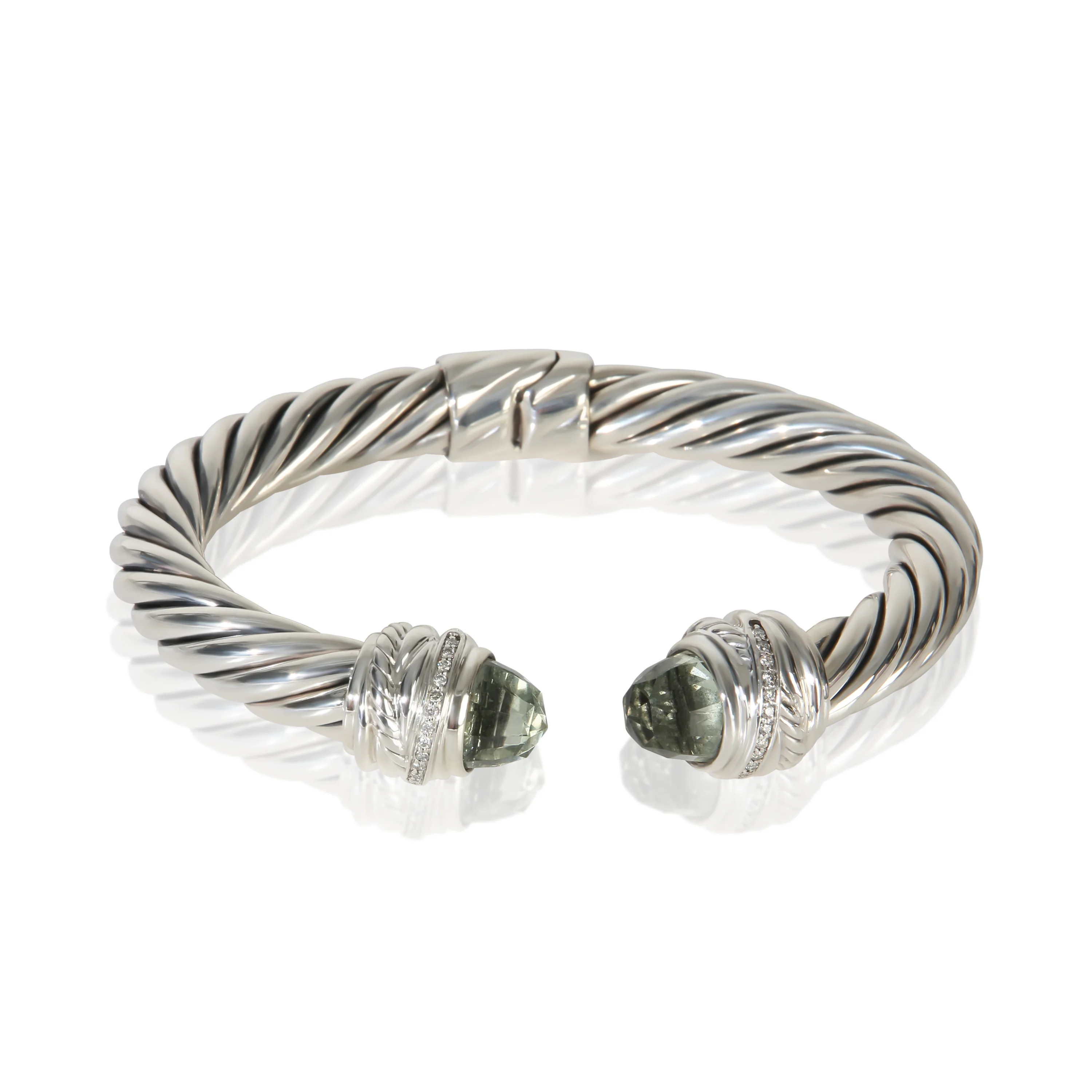 Sterling Silver Prasiolite and Diamond Crossover Cable Bracelet