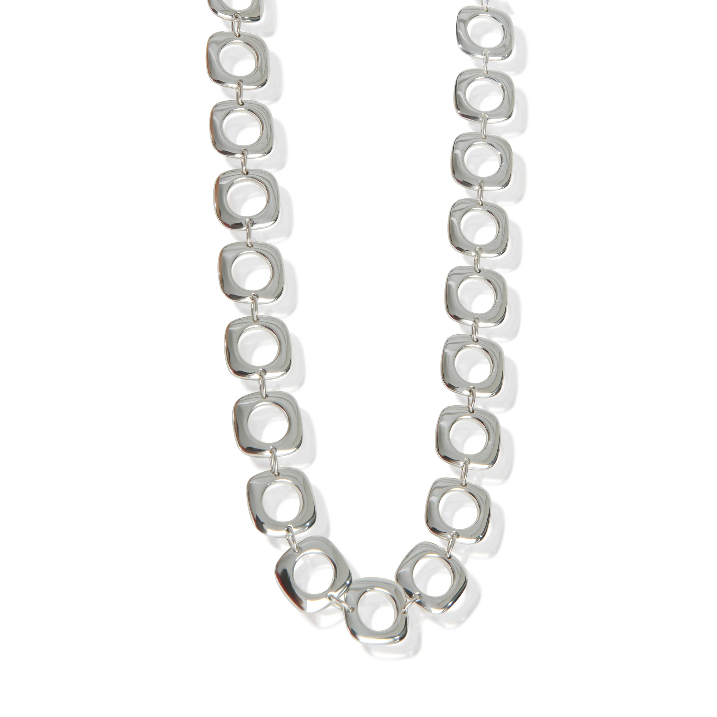 Sterling Silver  Square Cushion Link Toggle Necklace
