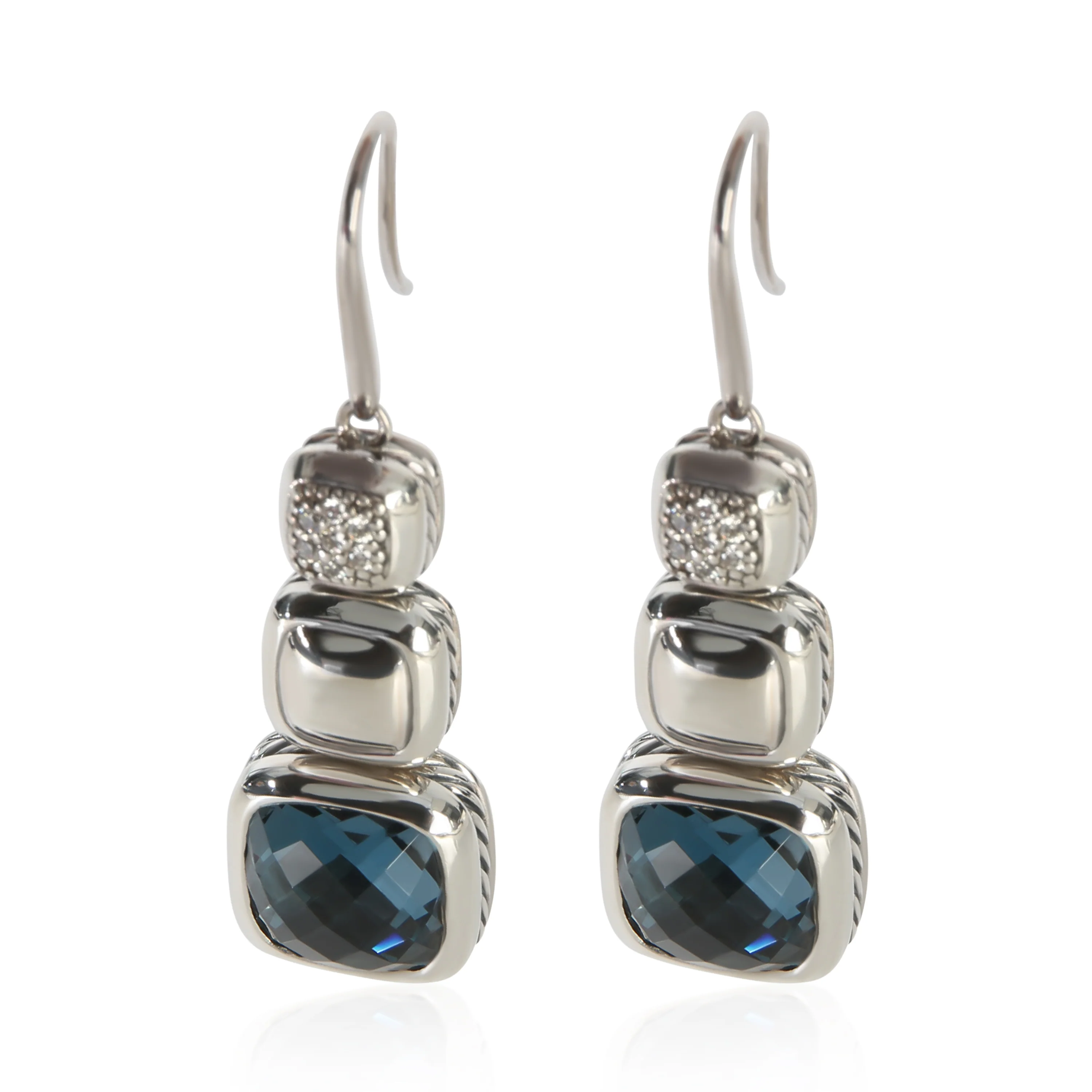 Sterling Silver Topaz and Diamond Chiclet Earrings