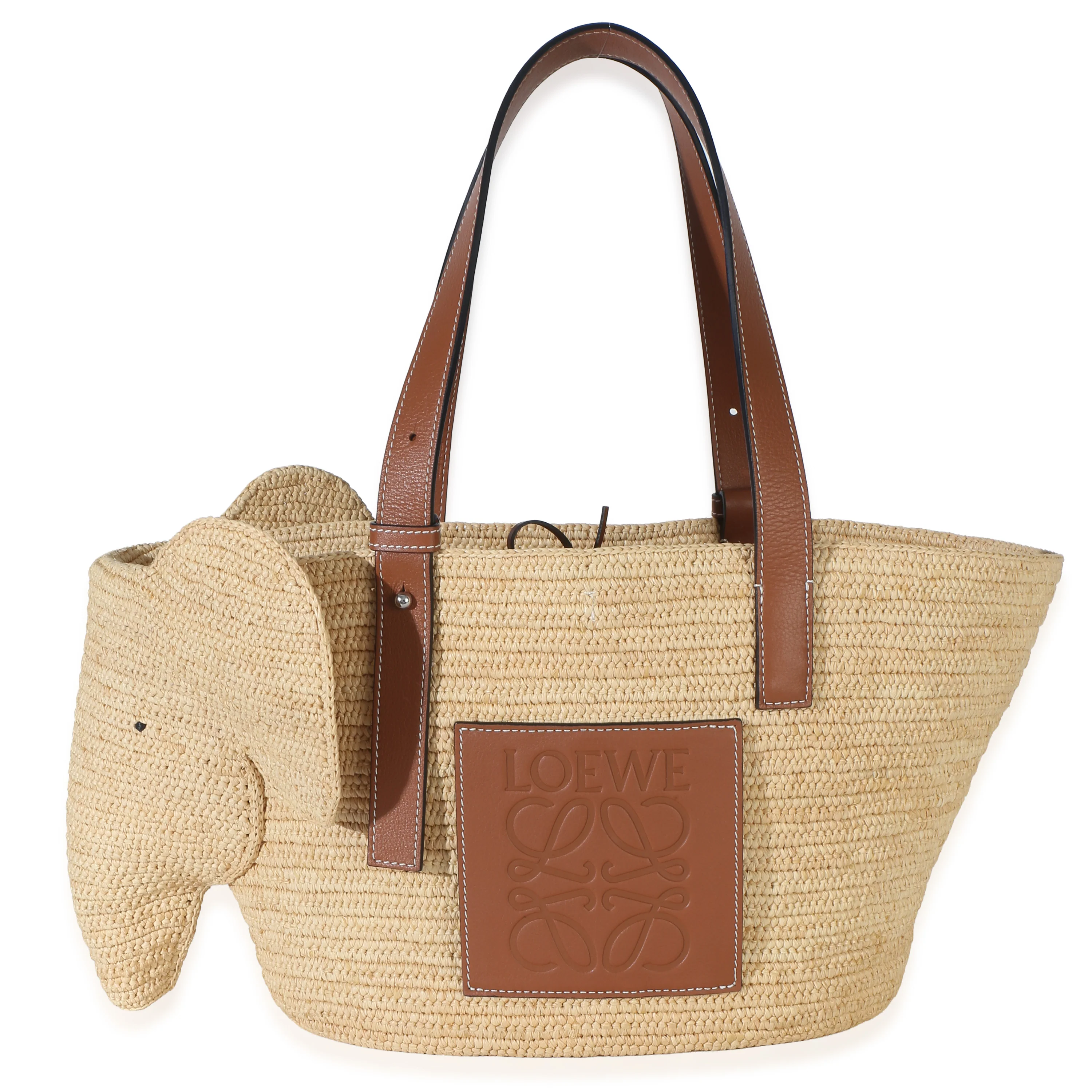 Tan Raffia Medium Elephant Basket Tote