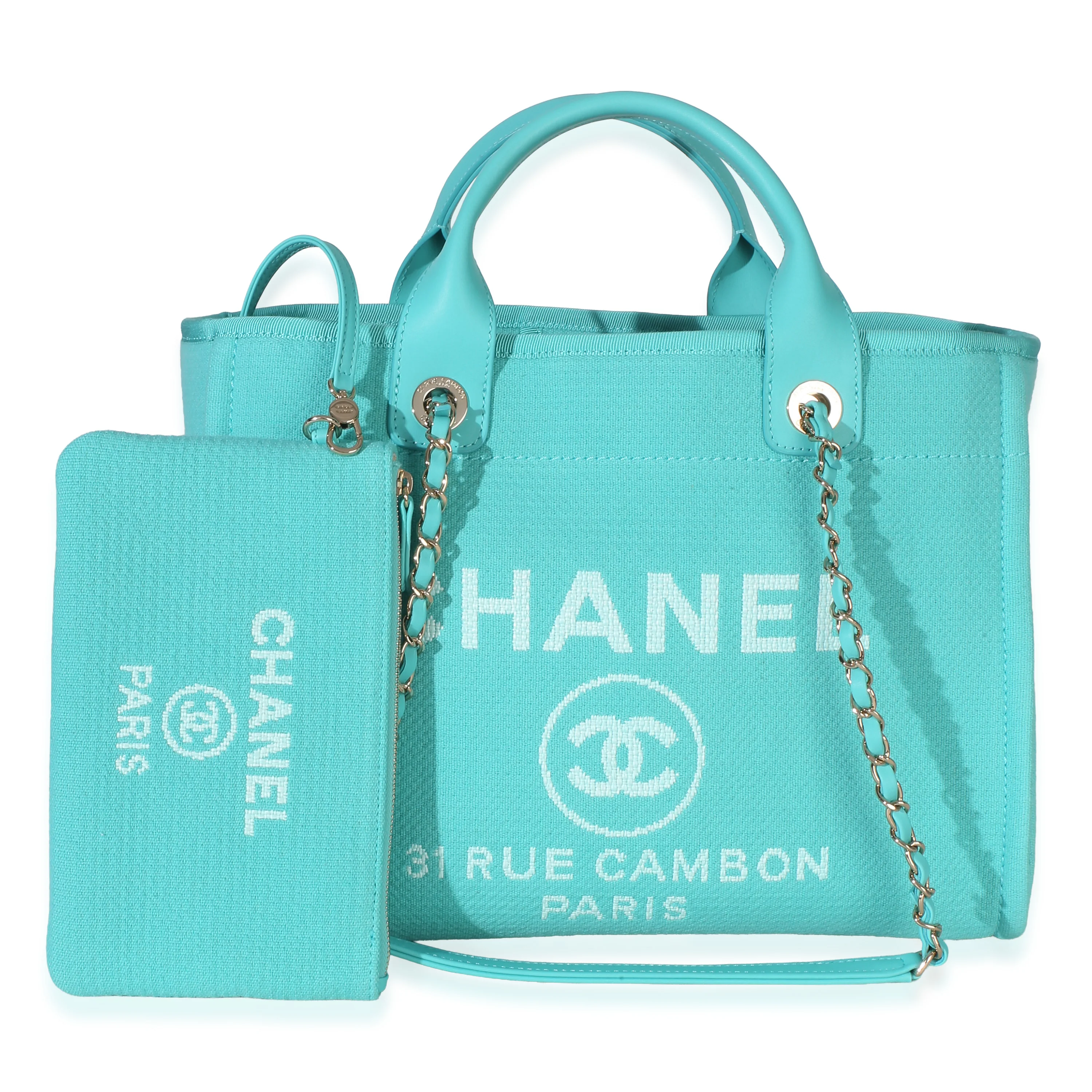 Turquoise Mixed Fibers Canvas Large Deauville Tote