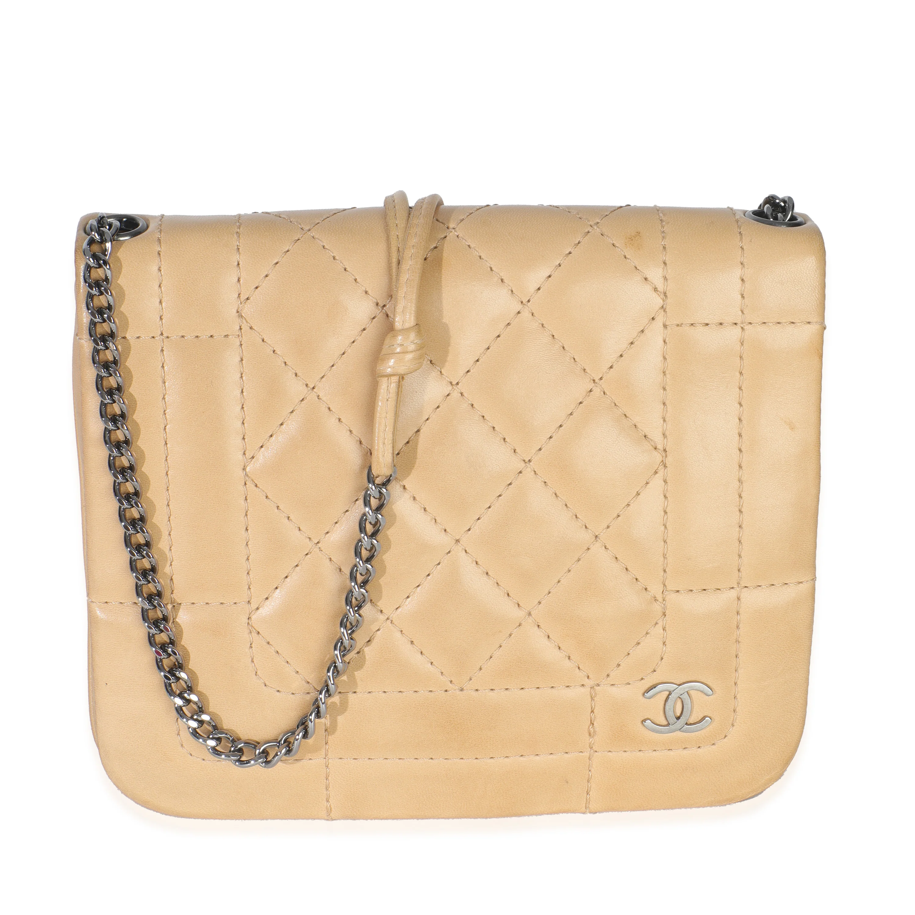 Vintage Beige Quilted Lambskin Square CC Flap Bag