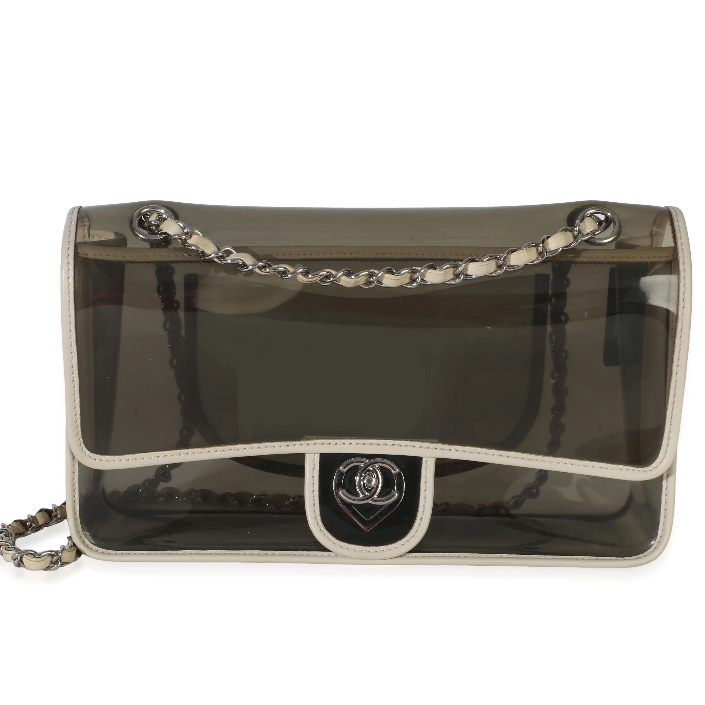 Vintage Black White PVC Heart CC Flap Bag