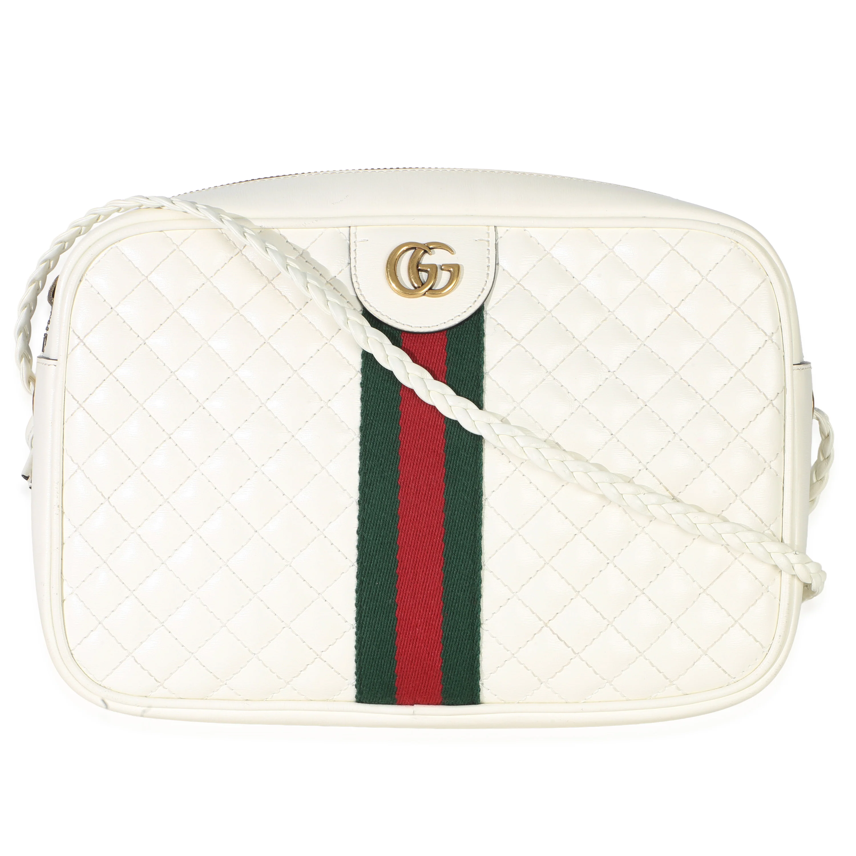 White Calfskin Web Trapuntata Medium GG Shoulder Bag