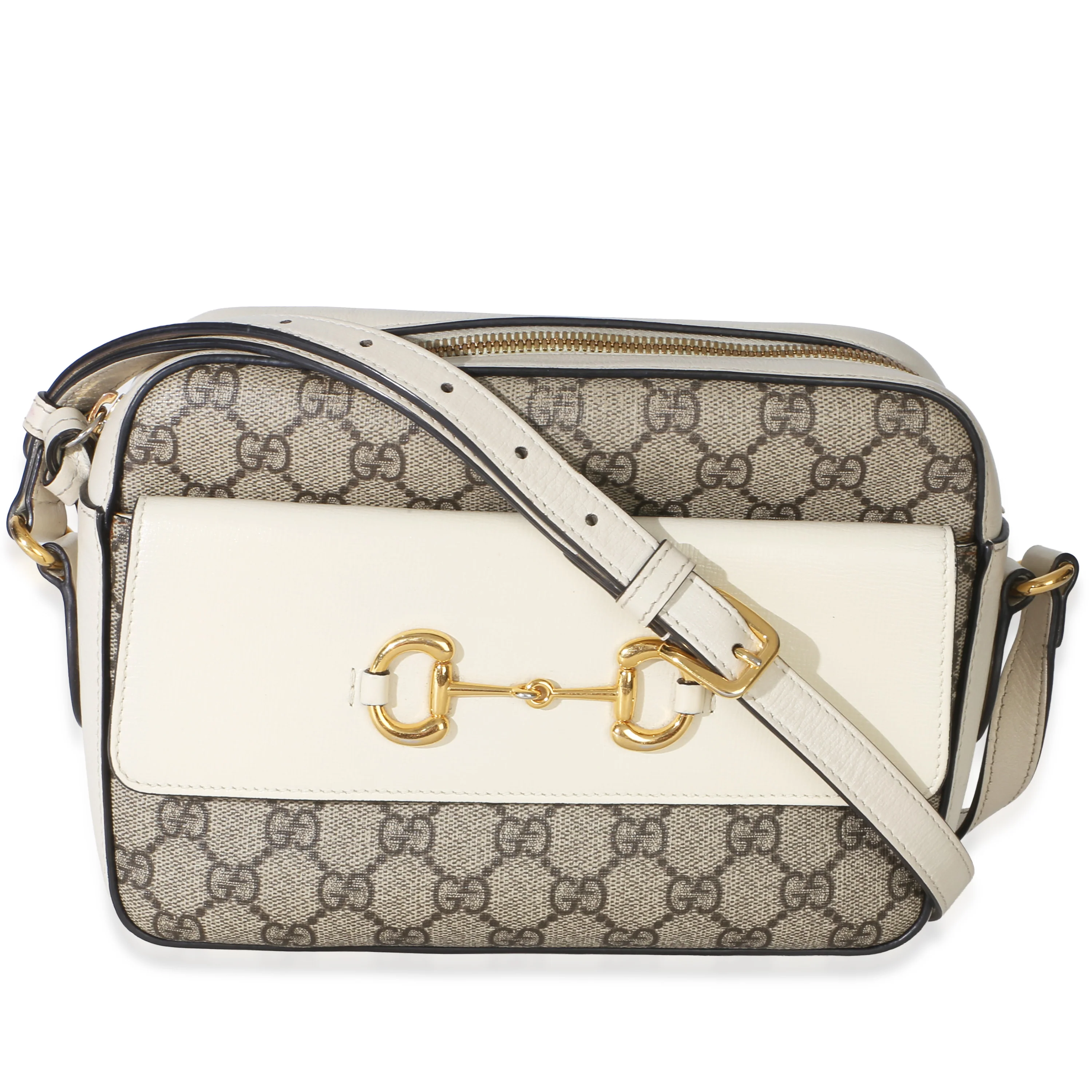 White GG Supreme Canvas Small 1955 Horsebit Shoulder Bag