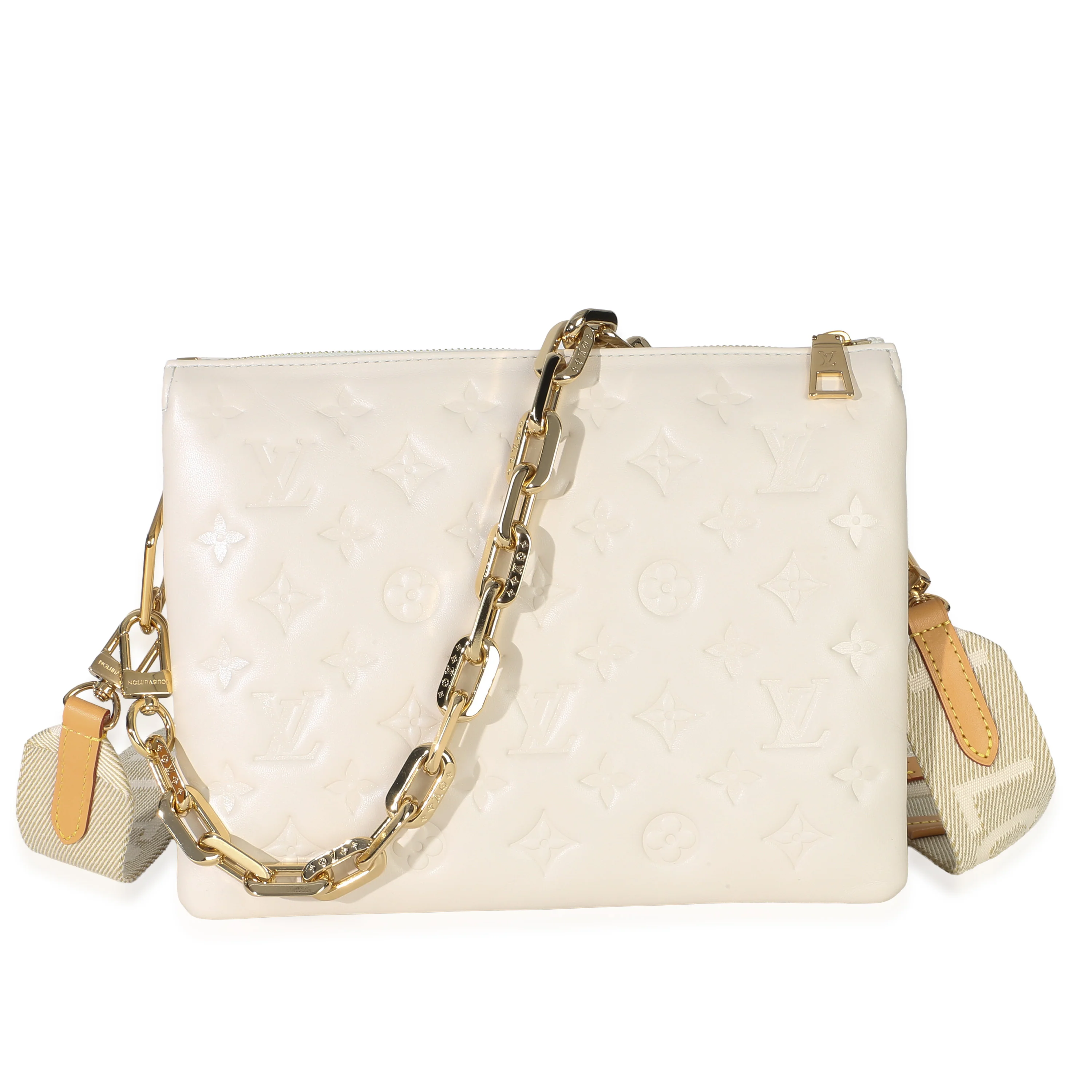 White Monogram Embossed Lambskin Coussin PM