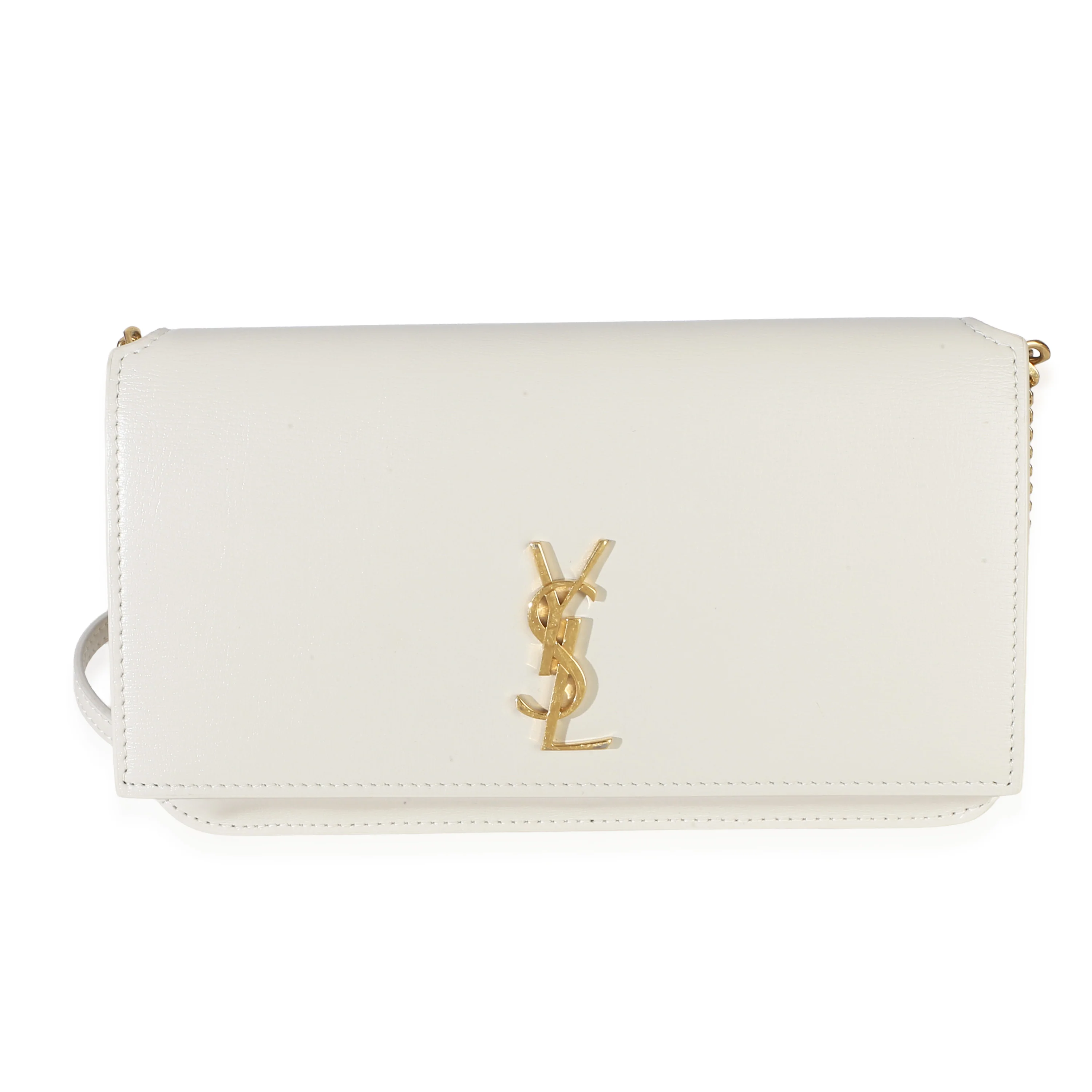 White Smooth Calfskin Cassandre Phone Holder With Chain