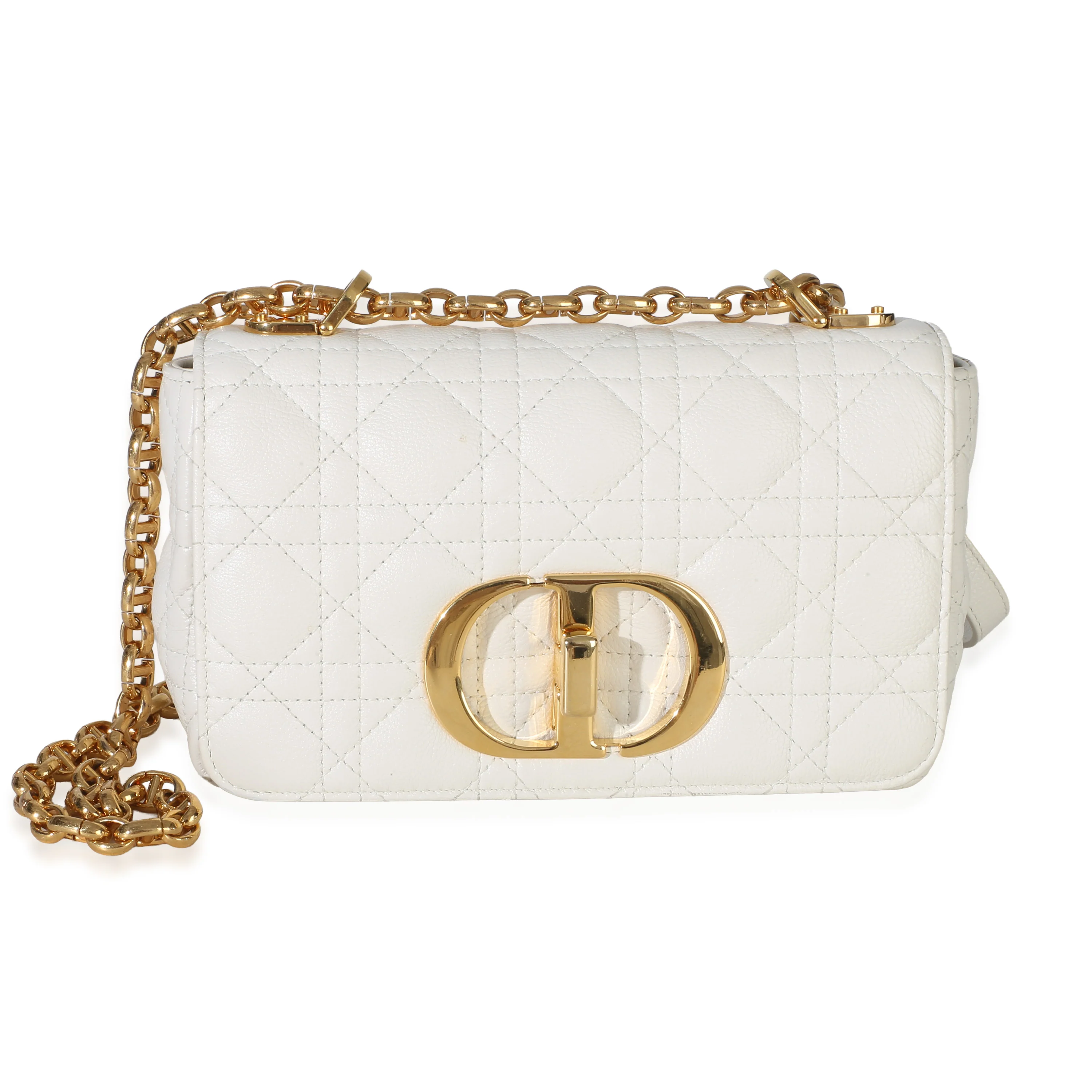 White Supple Calfskin Cannage Small Caro Chain Bag