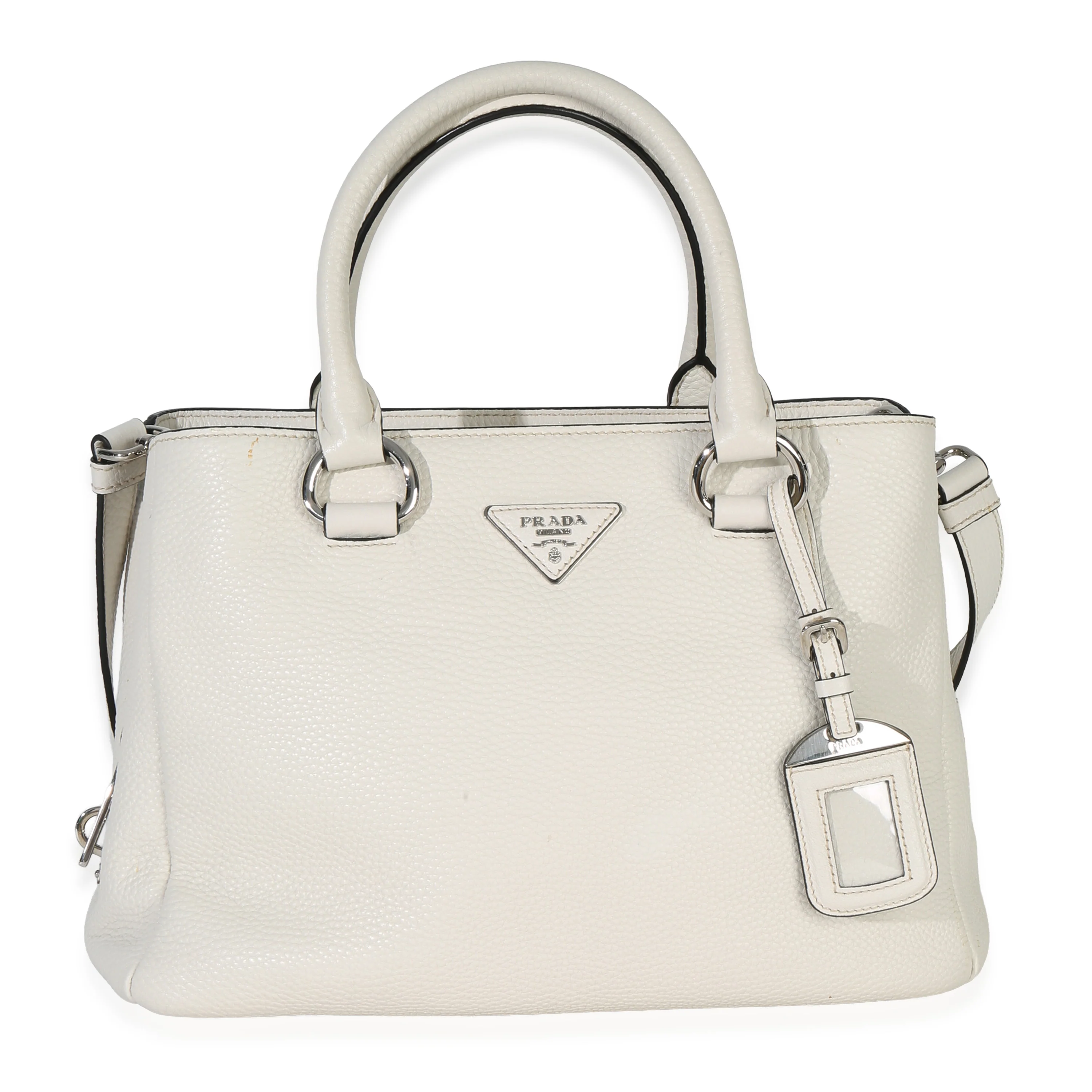 White Vitello Daino Double Zip Shopping Tote