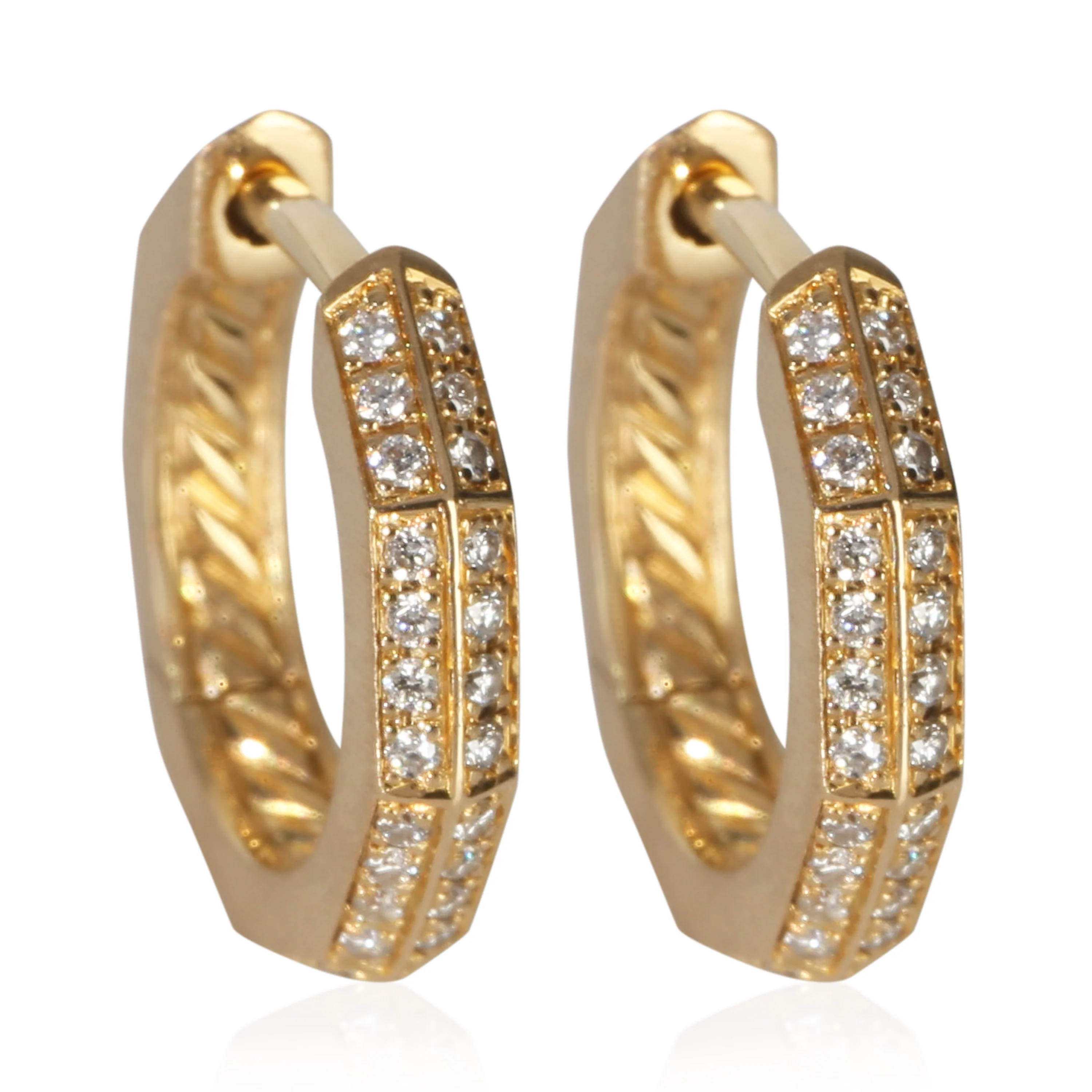 Yellow Gold Diamond Stax Faceted Huggie Earrings