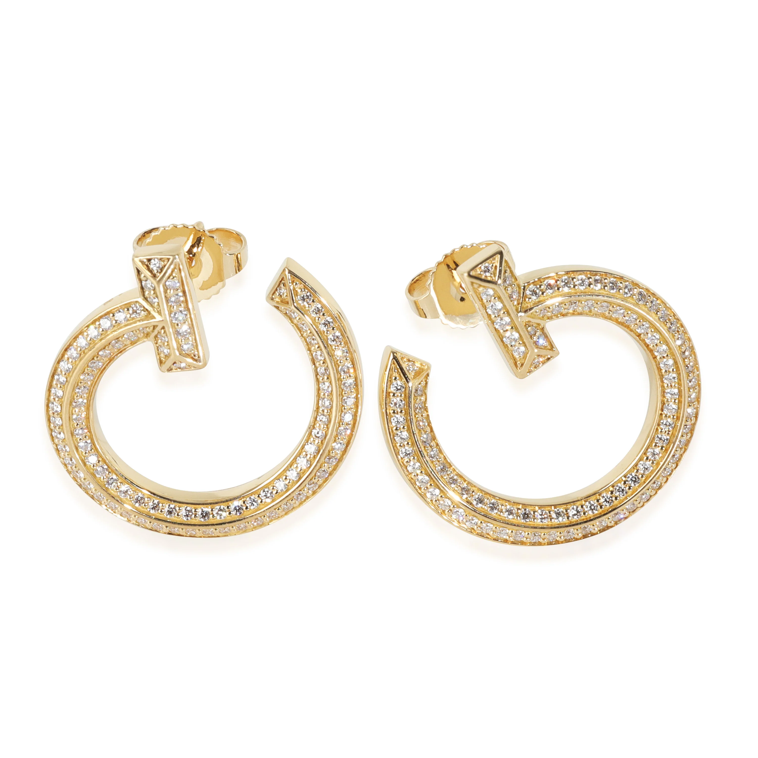 Yellow Gold Diamond Tiffany T T1 Open Hoop Earrings