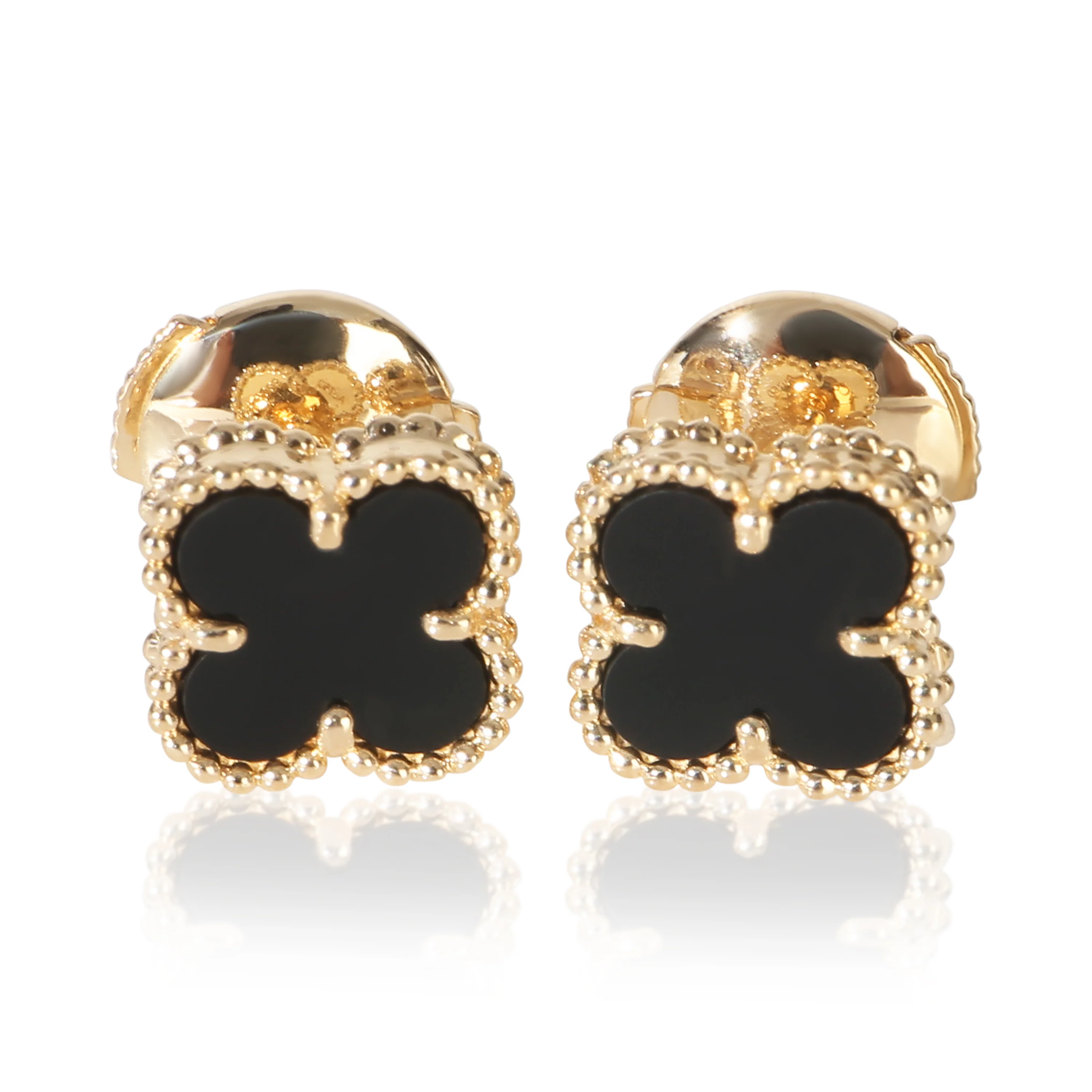 Yellow Gold Onyx Sweet Alhambra Earrings