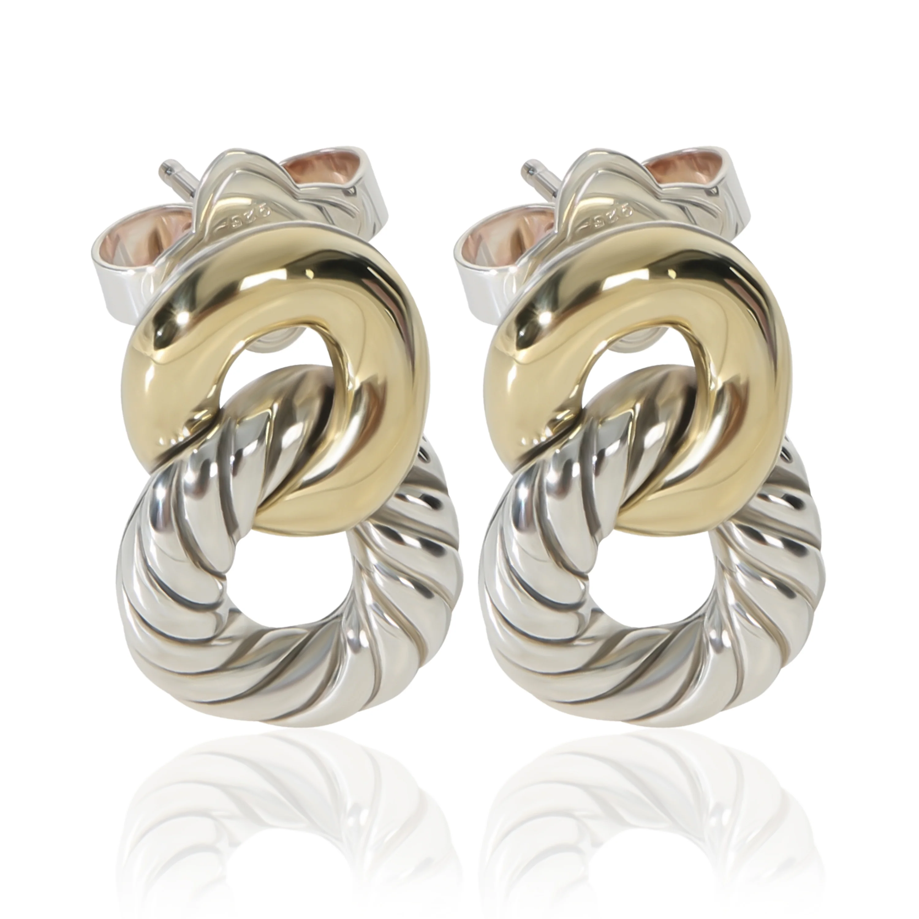 Yellow Gold & Sterling Silver  Belmont Curb Link Earrings