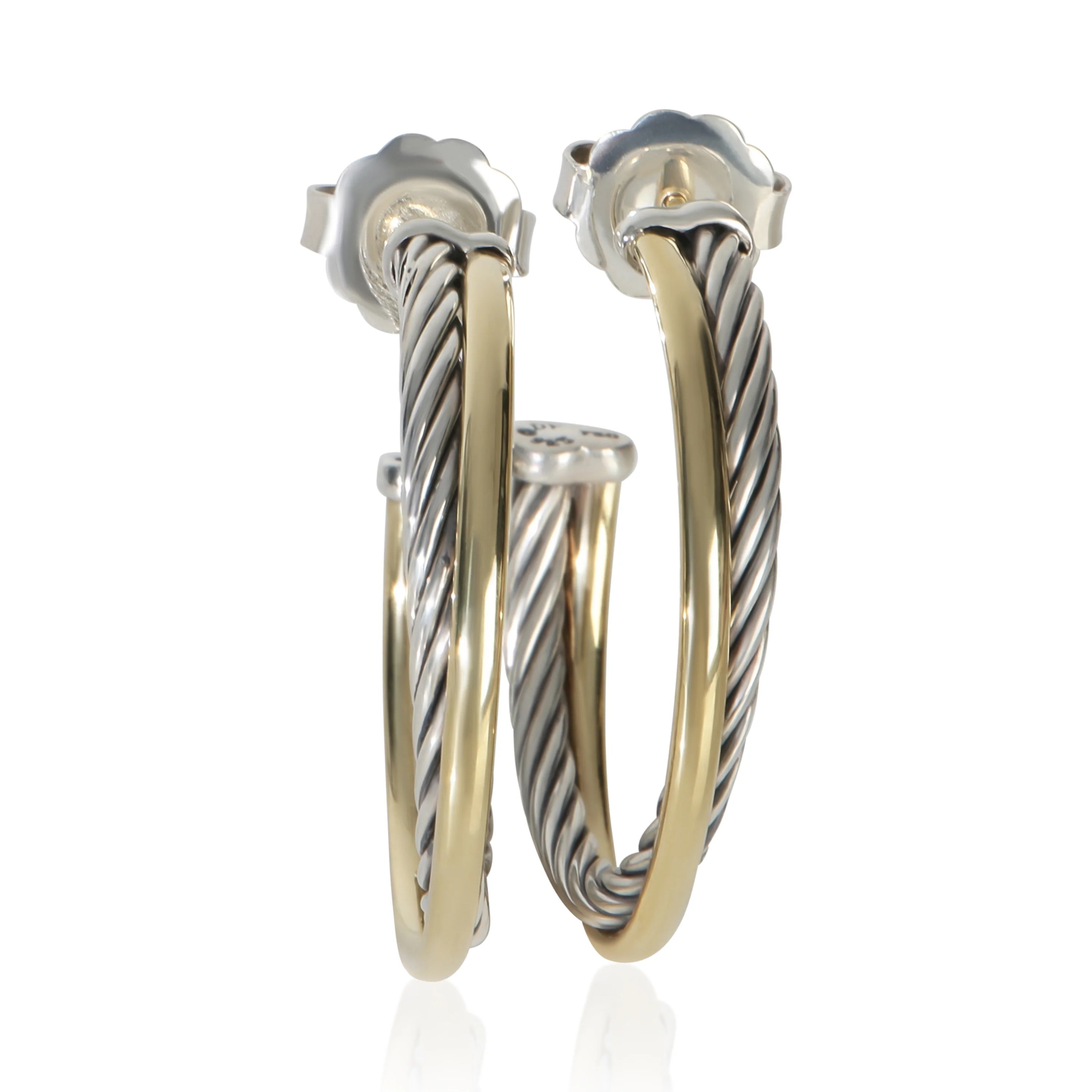 Yellow Gold & Sterling Silver  Crossover Hoop Earrings