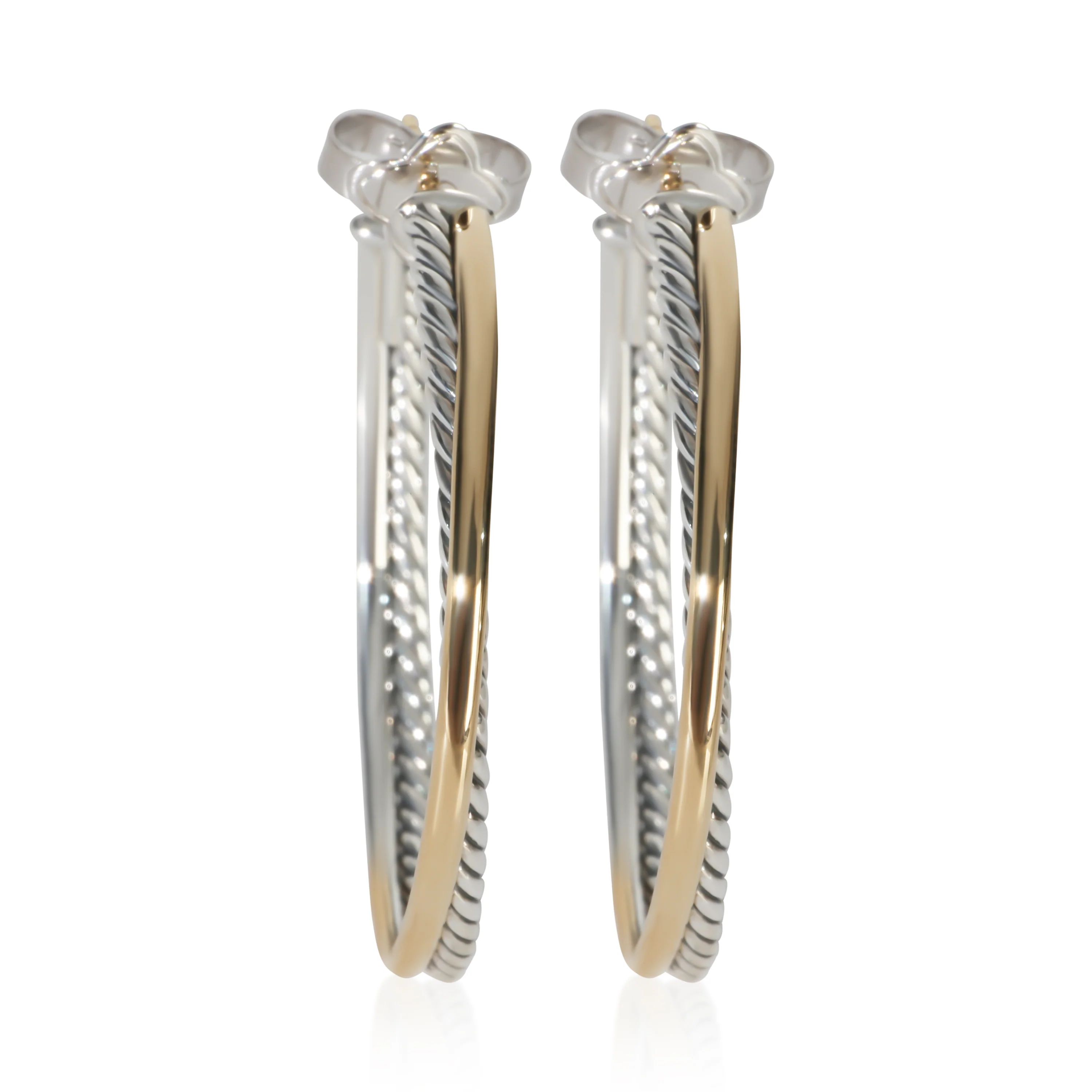 Yellow Gold & Sterling Silver  Crossover Hoop Earrings
